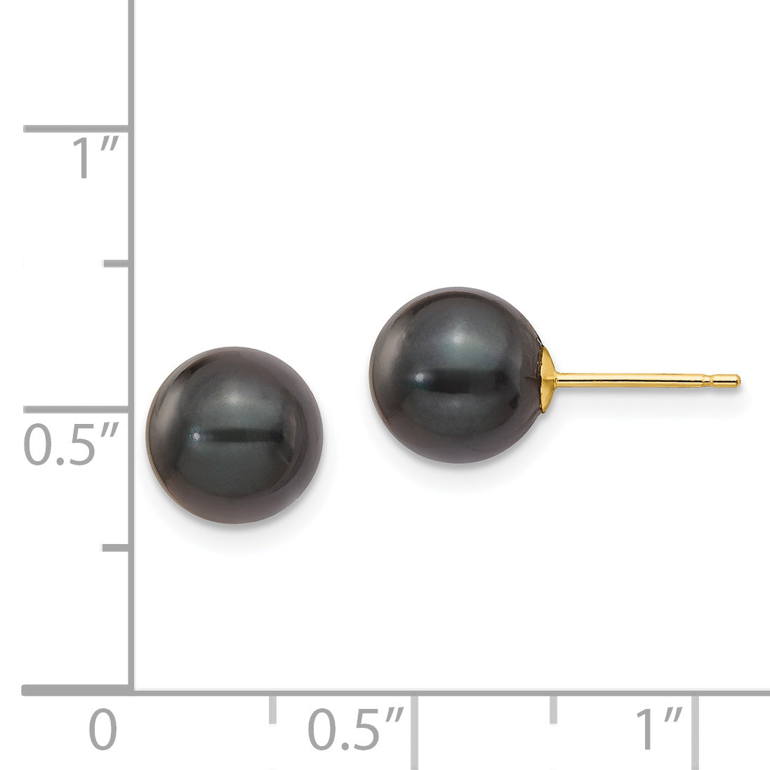 14k 8-9mm Round Black Saltwater Akoya Cultured Pearl Stud Post Earrings