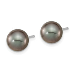 14k WG 8-9mm Black Round Saltwater Cultured Tahitian Pearl Post Earrings