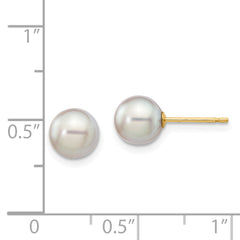 14k 6-7mm Round Grey Saltwater Akoya Cultured Pearl Stud Post Earrings