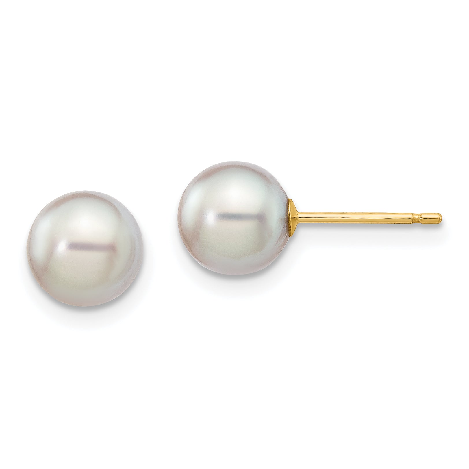 14k 6-7mm Round Grey Saltwater Akoya Cultured Pearl Stud Post Earrings