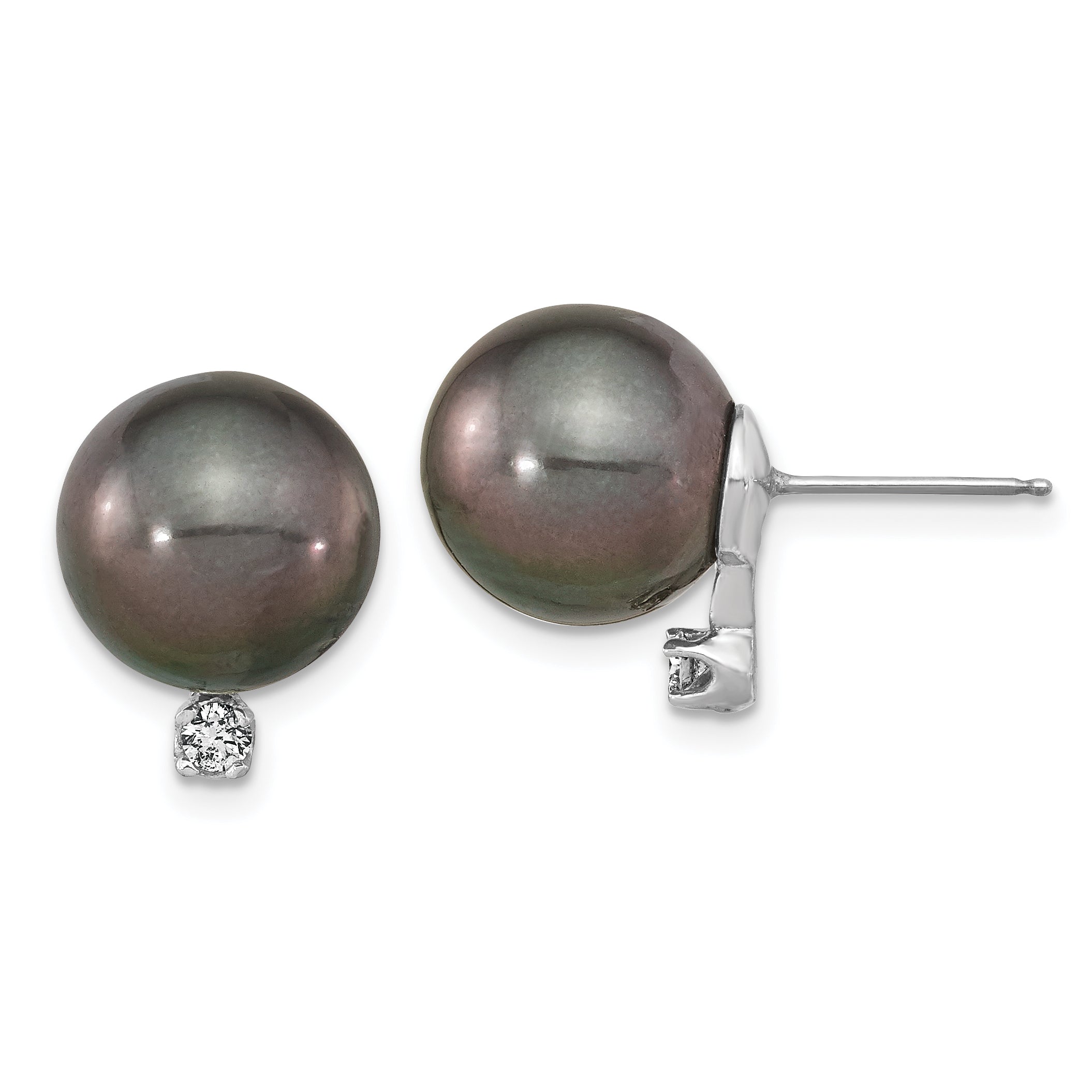 14k WG 10-11mm Rd Saltwater Cultured Tahitian Pearl .10ct Dia. Post Earring