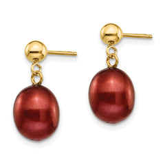 14k 8-9mm Brown Freshwater Cultured Pearl Dangle Post Earrings