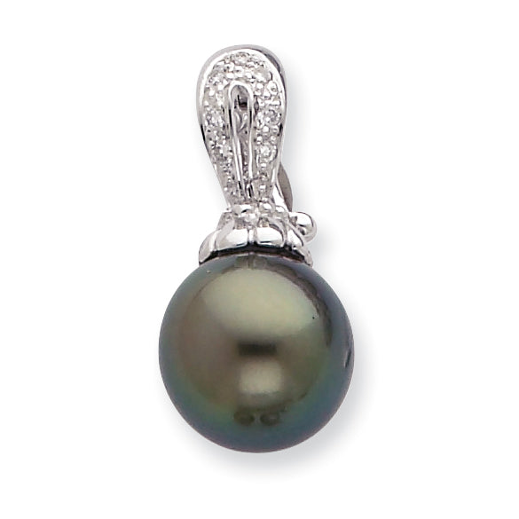 14K WG 10-11mm Round Saltwater Cultured Tahitian Pearl .05ct Dia. Pendant