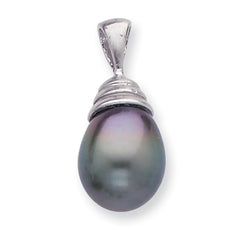 14K White Gold 9-10mm Teardrop Saltwater Cultured Tahitian Pearl Pendant