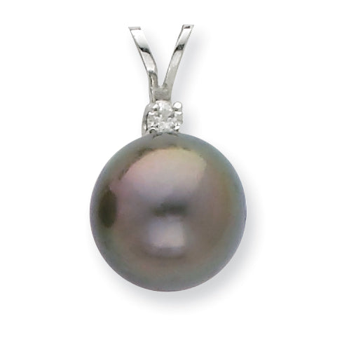 14K WG 10-11mm Round Saltwater Cultured Tahitian Pearl .05ct Dia. Pendant