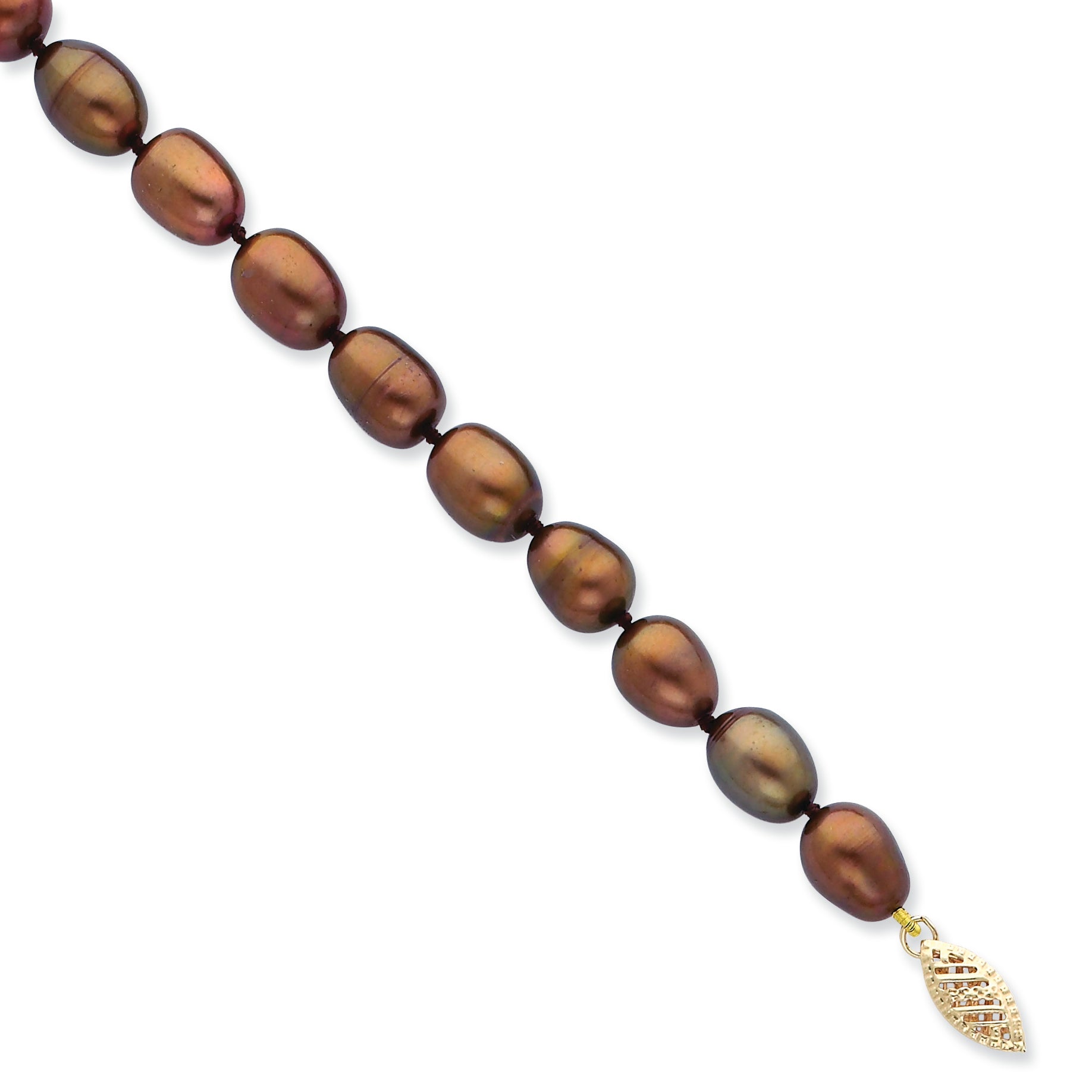 14K 7-8mm Coffee Brown Rice Freshwater Cultured Pearl Bracelet