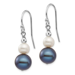 14K White Gold 6-9mm Semi-round FWC Pearl Graduated Dangle Earrings