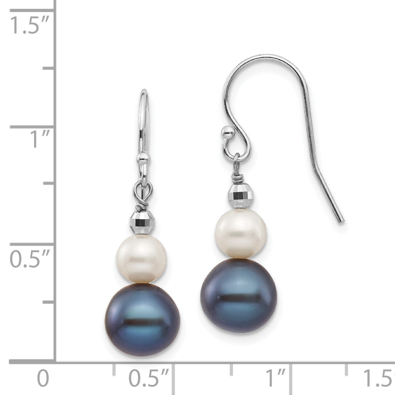 14K White Gold 6-9mm Semi-round FWC Pearl Graduated Dangle Earrings