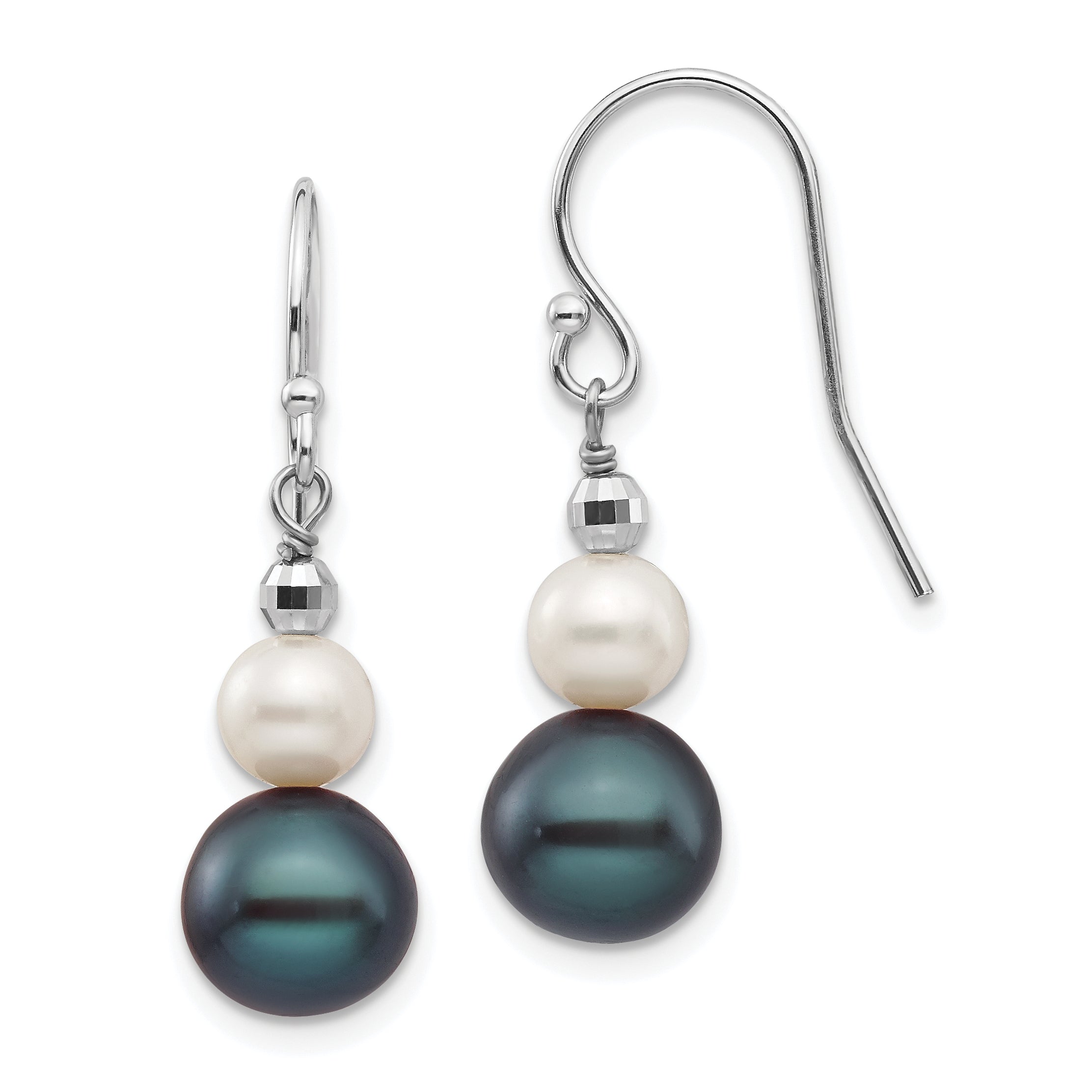 14K White Gold 6-9mm Semi-round FWC Pearl Graduated Dangle Earrings