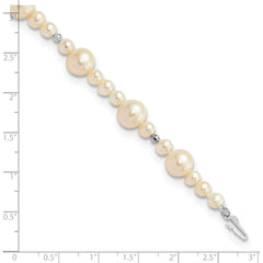 14K WG 5-9mm White Near Round Freshwater Cultured Pearl Bead Bracelet