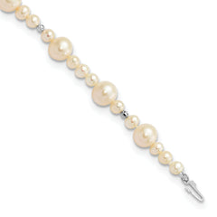 14K WG 5-9mm White Near Round Freshwater Cultured Pearl Bead Bracelet