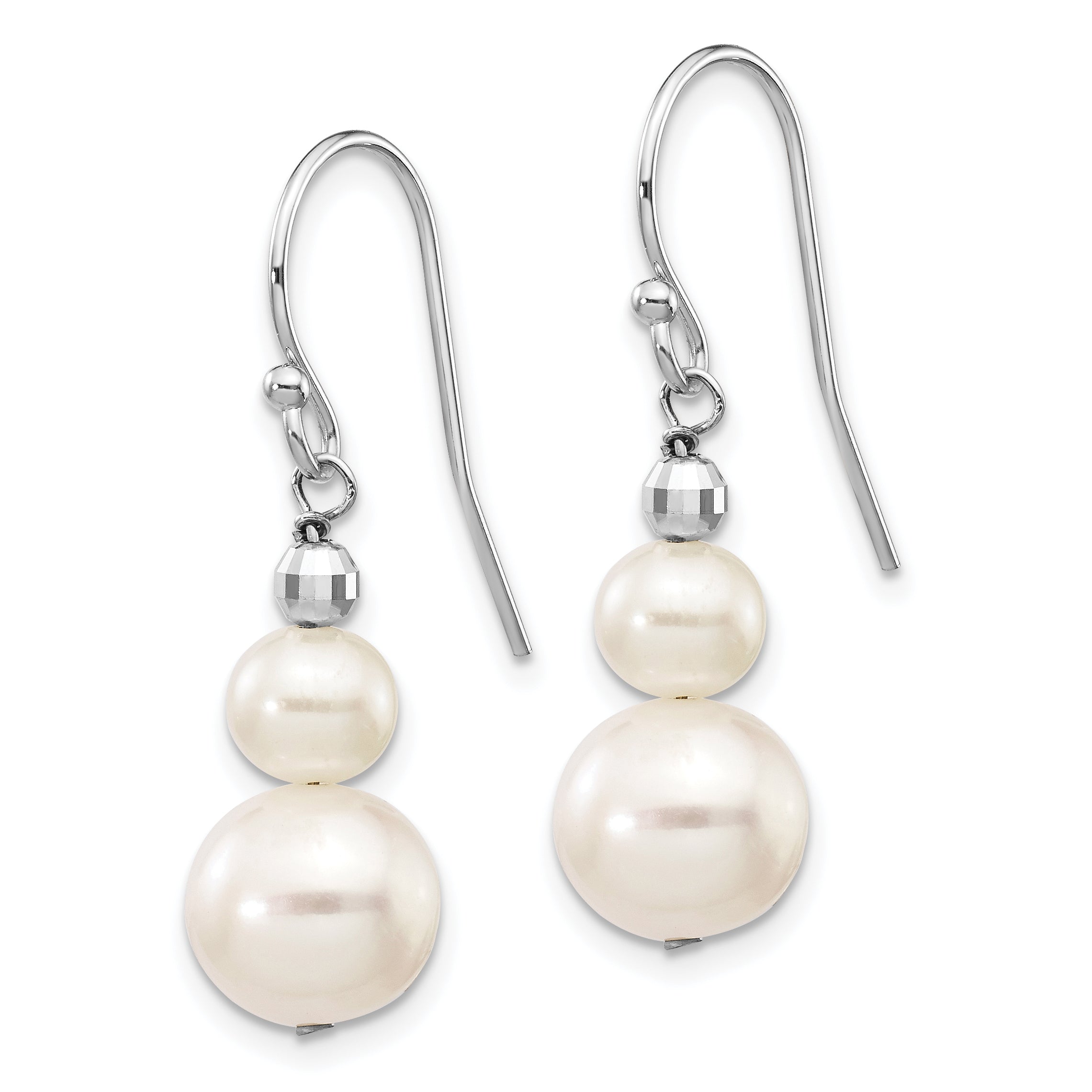 14K White Gold 6-9mm Semi-round FWC Pearl Graduated Dangle Earrings