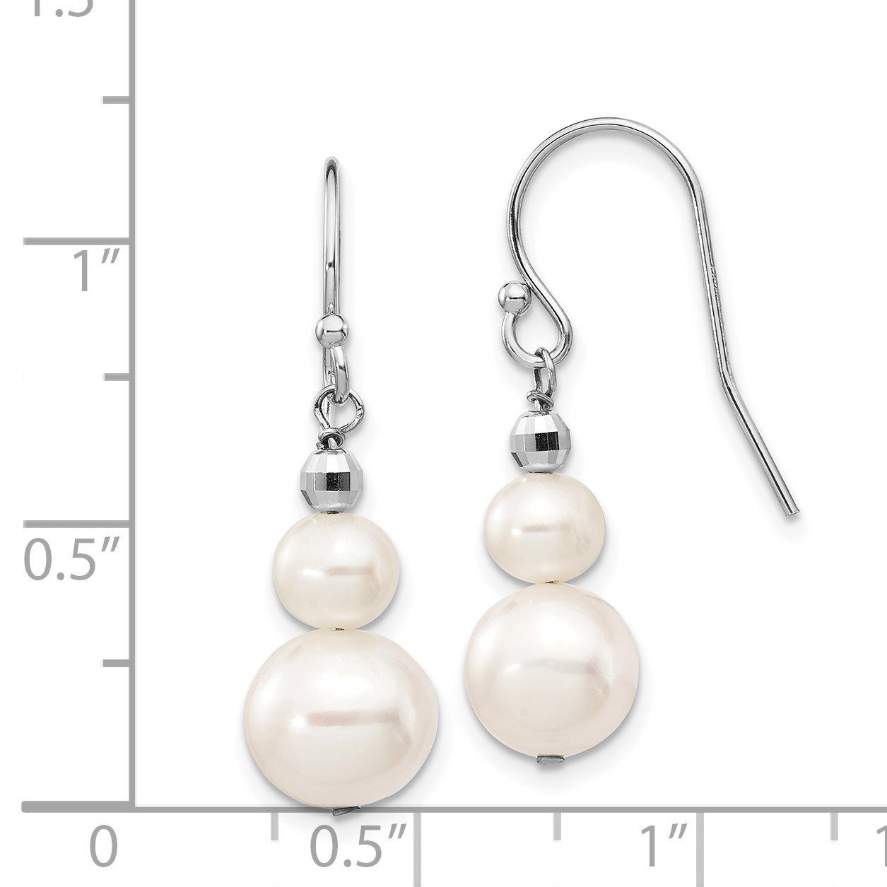 14K White Gold 6-9mm Semi-round FWC Pearl Graduated Dangle Earrings