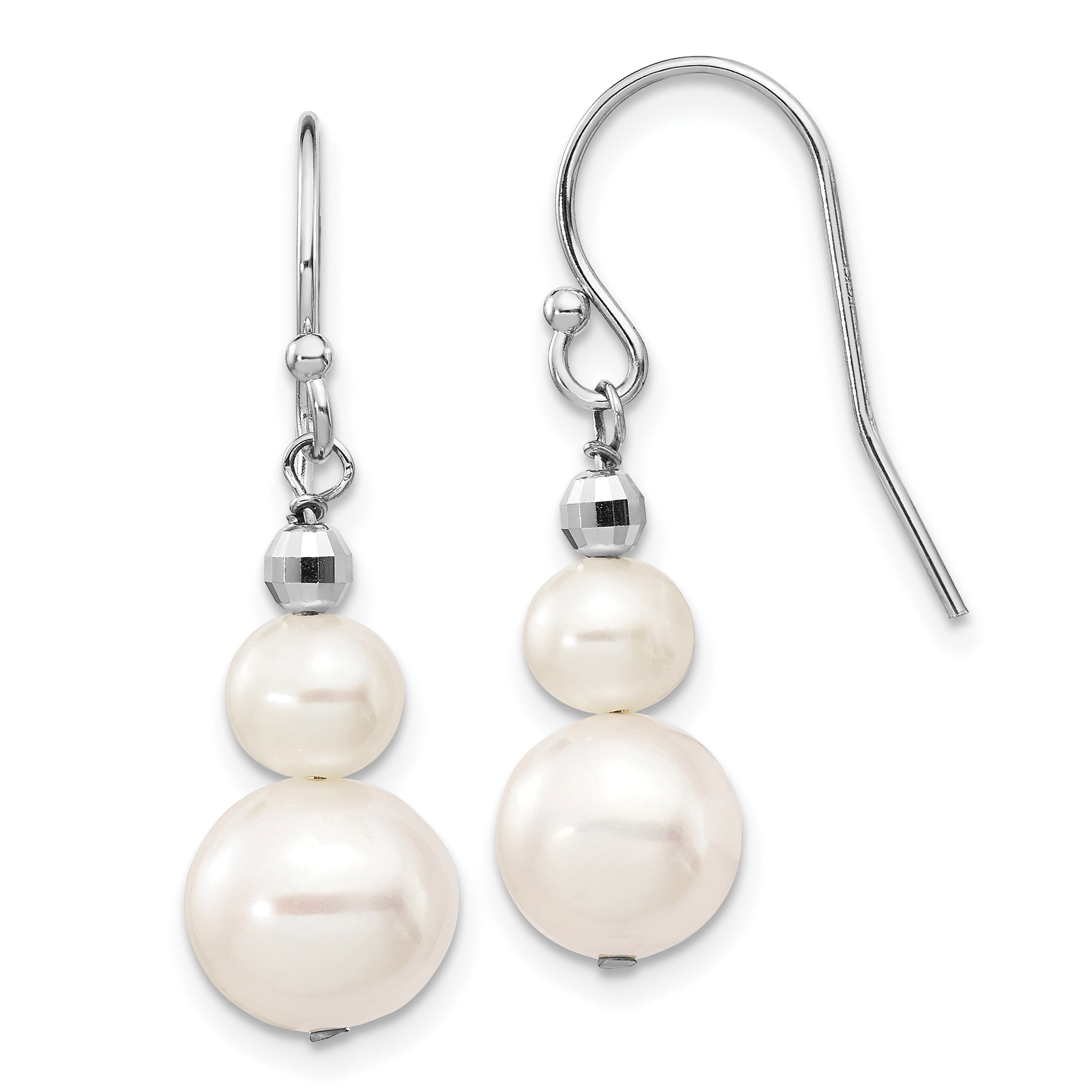 14K White Gold 6-9mm Semi-round FWC Pearl Graduated Dangle Earrings