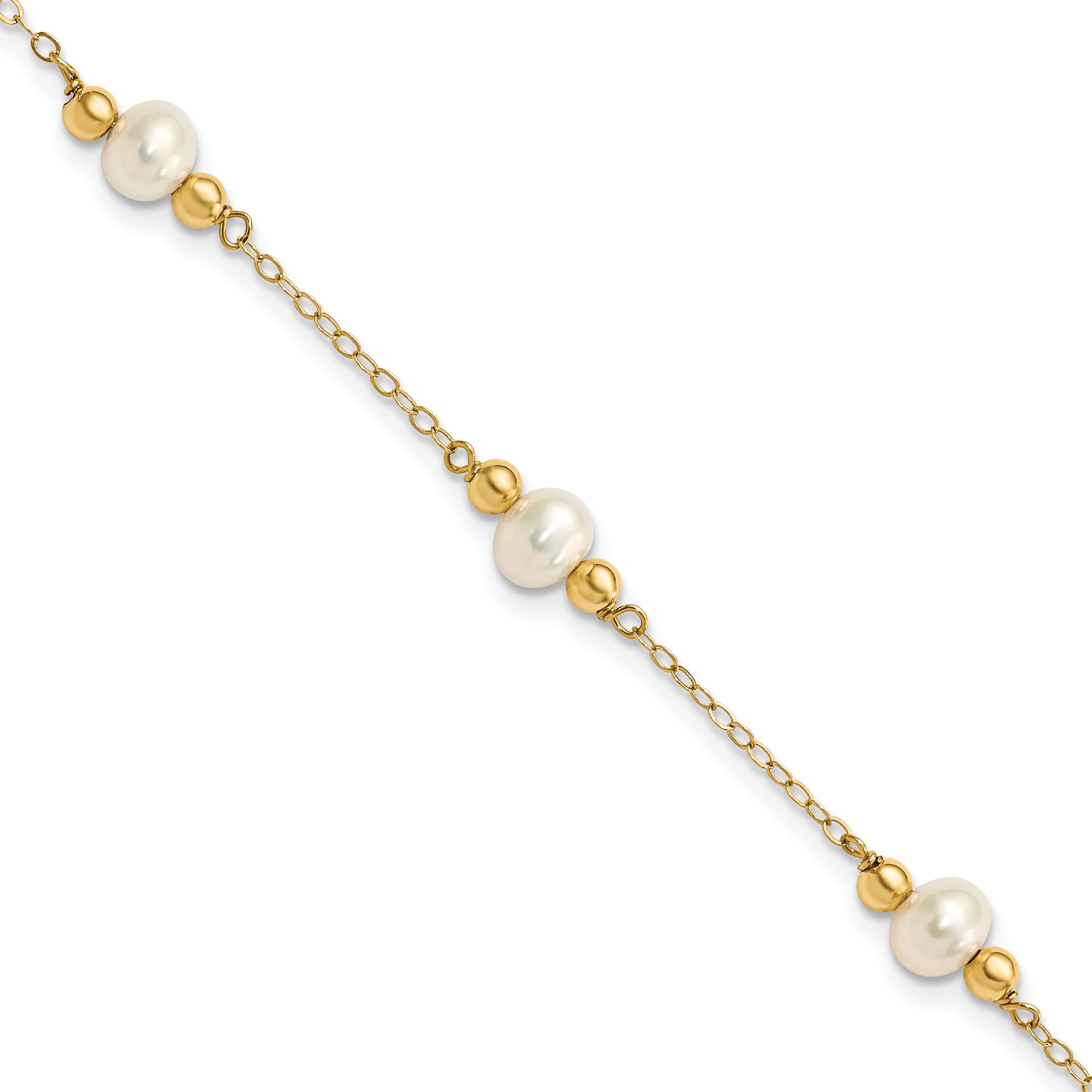 14K 5-6mm White Near Round FW Cultured Pearl Bead 5-station Bracelet