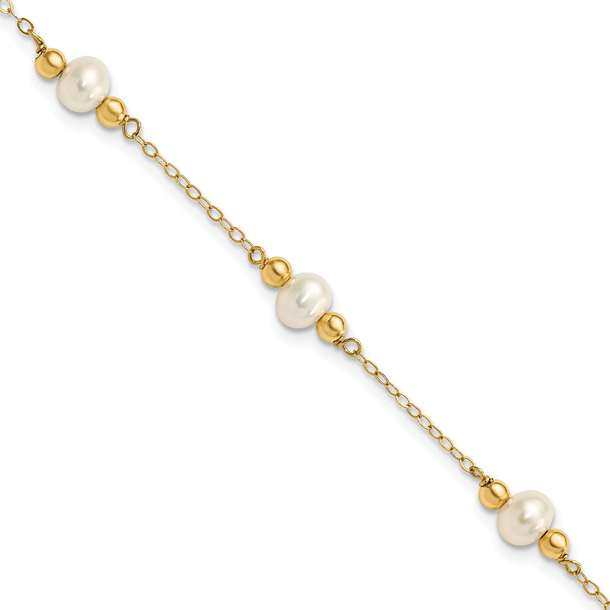 14K 5-6mm White Near Round FW Cultured Pearl Bead 5-station Bracelet