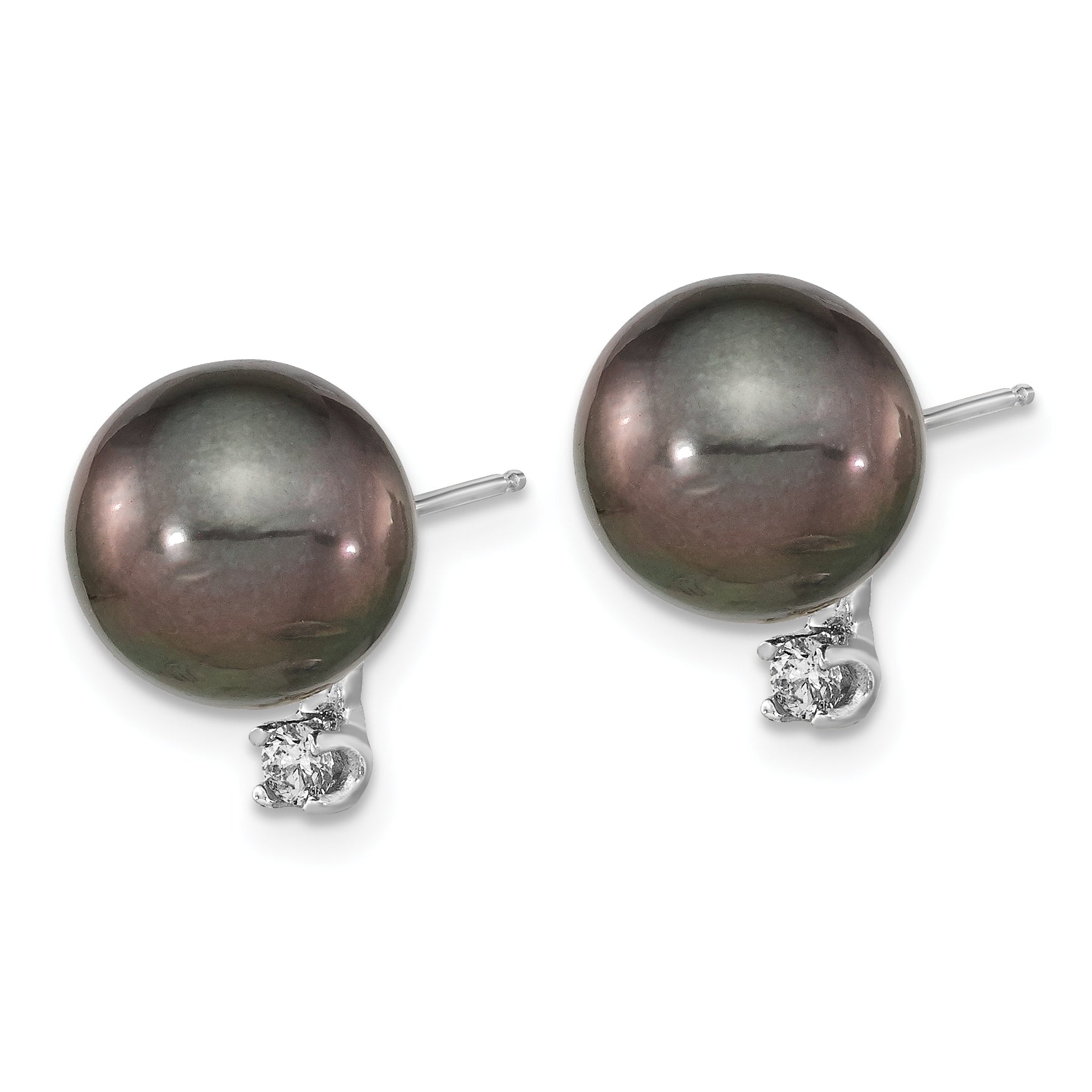 14k WG 9-10mm Rd Saltwater Cultured Tahitian Pearl .10ct Dia. Post Earring