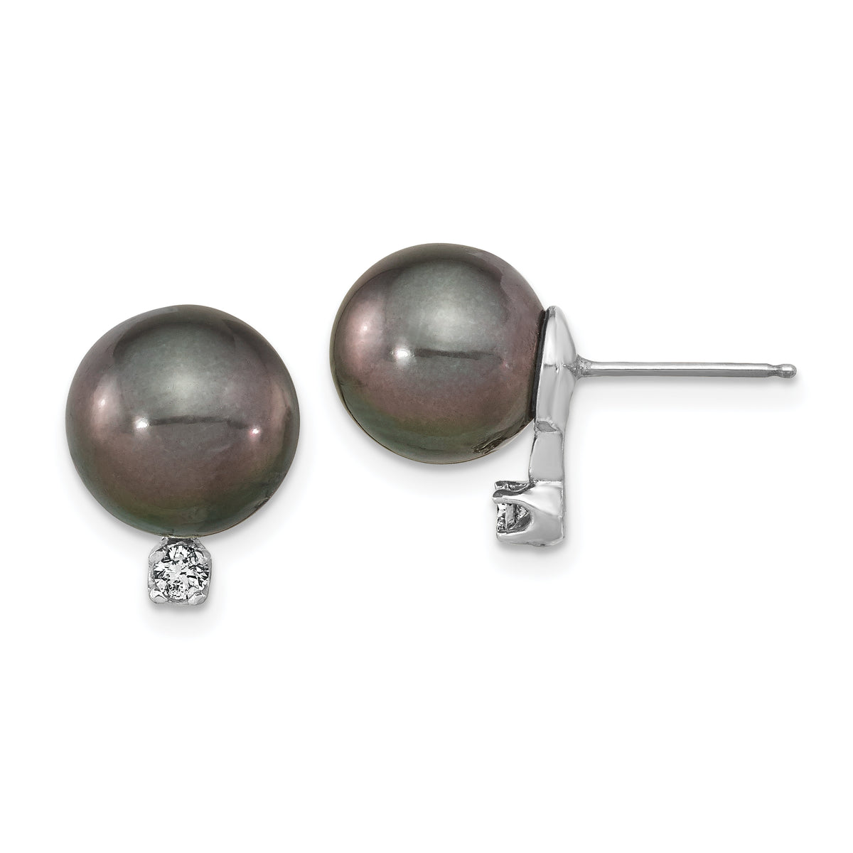 14k WG 9-10mm Rd Saltwater Cultured Tahitian Pearl .10ct Dia. Post Earring