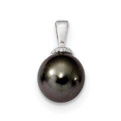 14K WG 10-11mm Black Round Saltwater Cultured Tahitian Pearl Pendant