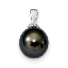 14K WG 11-12mm Black Round Saltwater Cultured Tahitian Pearl Pendant