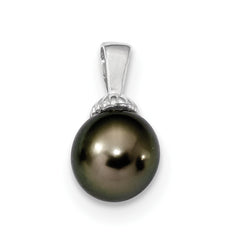 14K WG 9-10mm Black Round Saltwater Cultured Tahitian Pearl Pendant