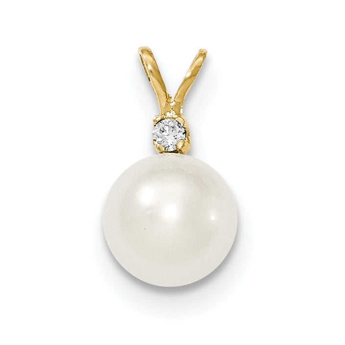 14K 9-10mm White Saltwater Culutured South Sea Pearl .05ct Diamond Pendant