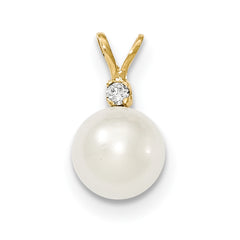 14K 9-10mm White Saltwater Culutured South Sea Pearl .05ct Diamond Pendant