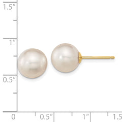 14k 10-11mm White Round Saltwater Cultured South Sea Pearl Post Earrings