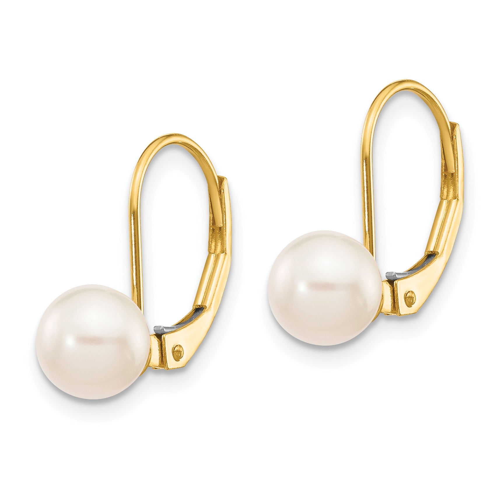 14k 6-7mm White Round Saltwater Akoya Cultured Pearl Leverback Earrings