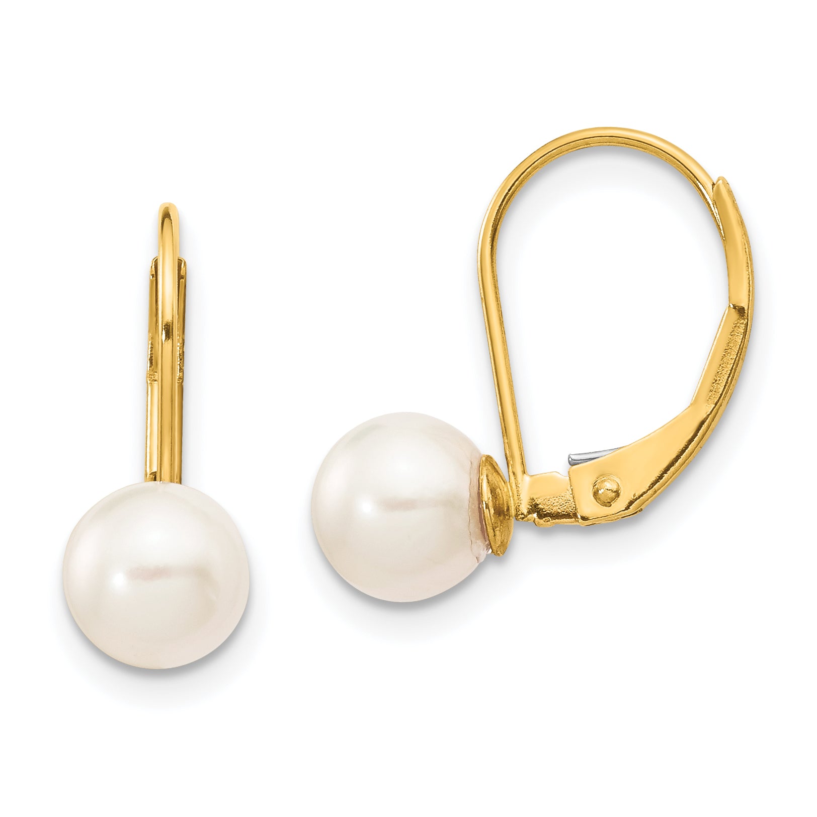 14k 6-7mm White Round Saltwater Akoya Cultured Pearl Leverback Earrings