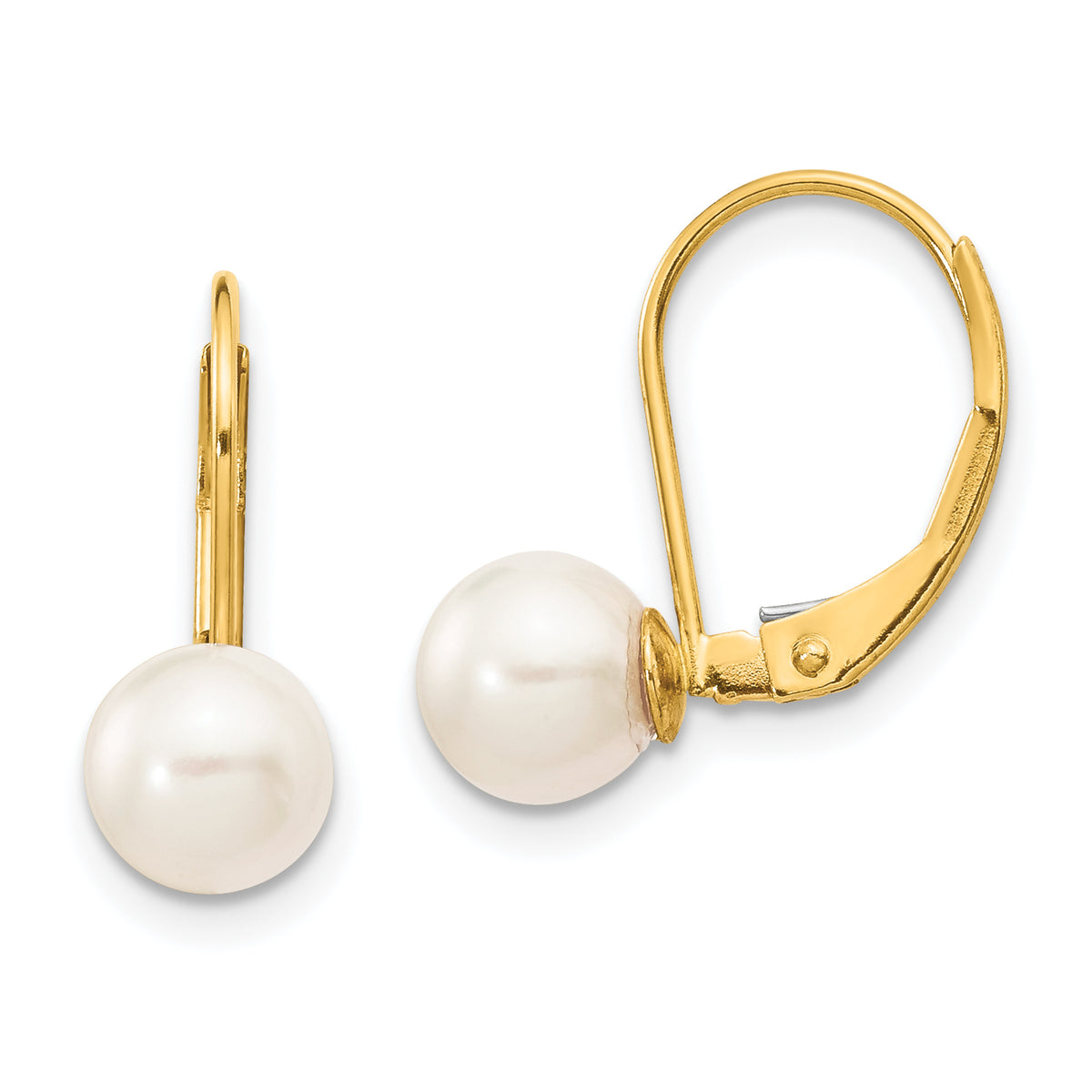 14k 6-7mm White Round Saltwater Akoya Cultured Pearl Leverback Earrings