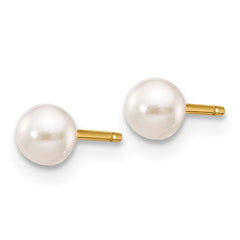 14k 3-4mm Round White Saltwater Akoya Cultured Pearl Stud Post Earrings