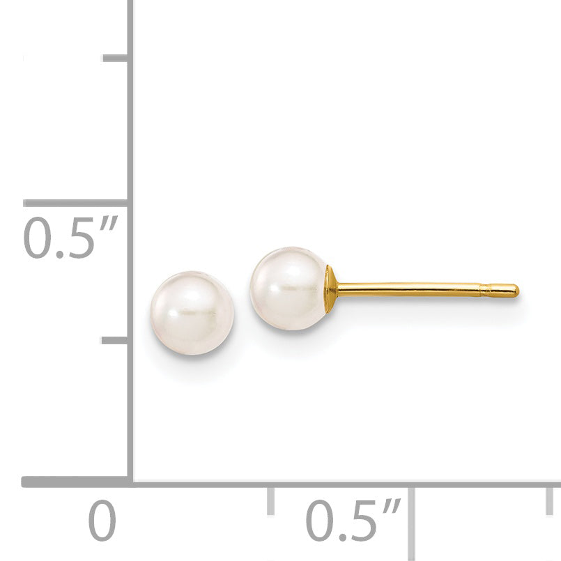 14k 3-4mm Round White Saltwater Akoya Cultured Pearl Stud Post Earrings