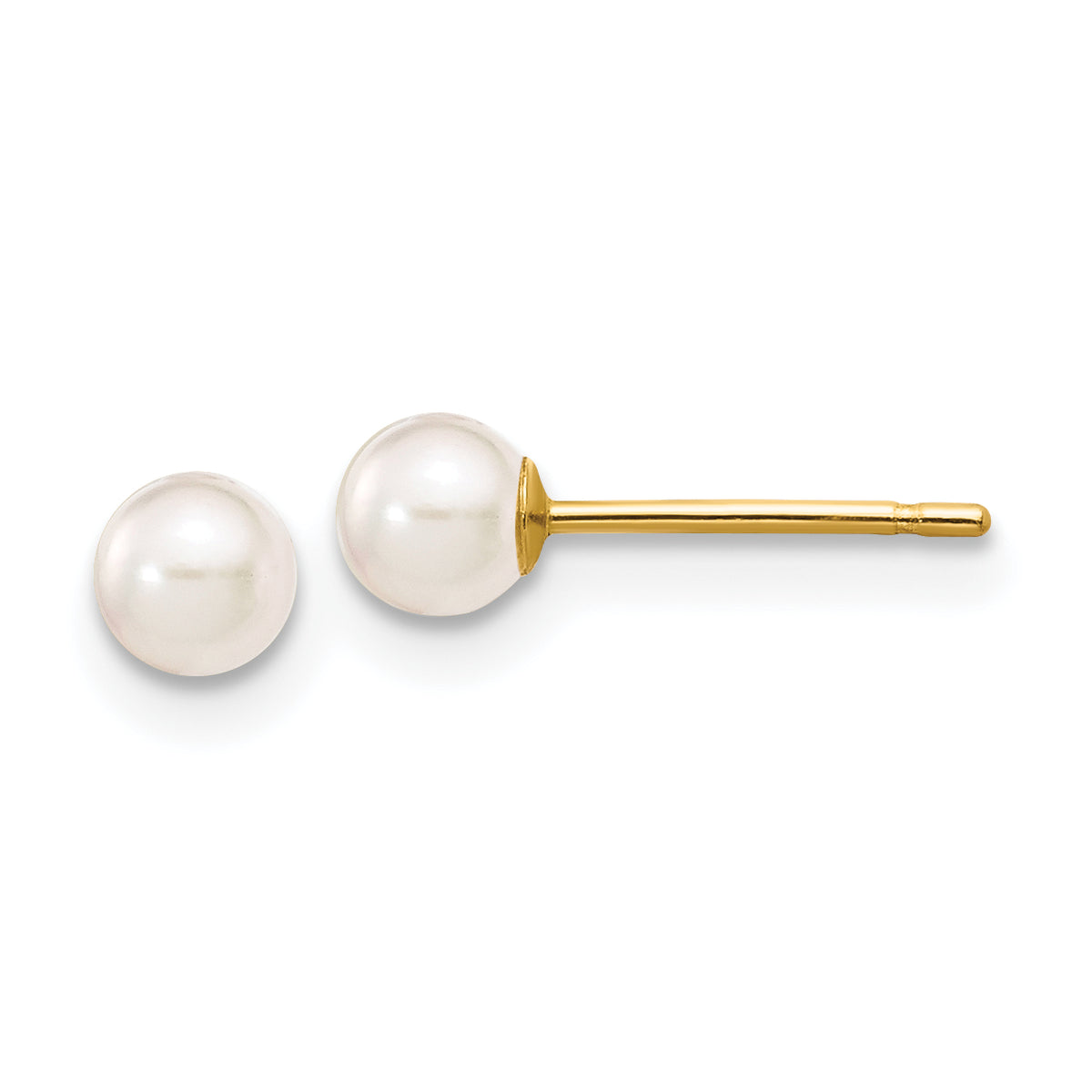 14k 3-4mm Round White Saltwater Akoya Cultured Pearl Stud Post Earrings