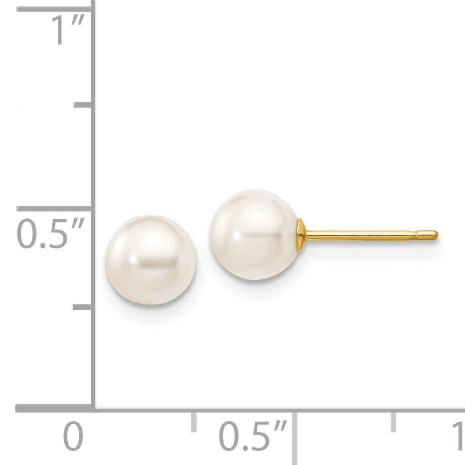 14k 5-6mm Round White Saltwater Akoya Cultured Pearl Stud Post Earrings