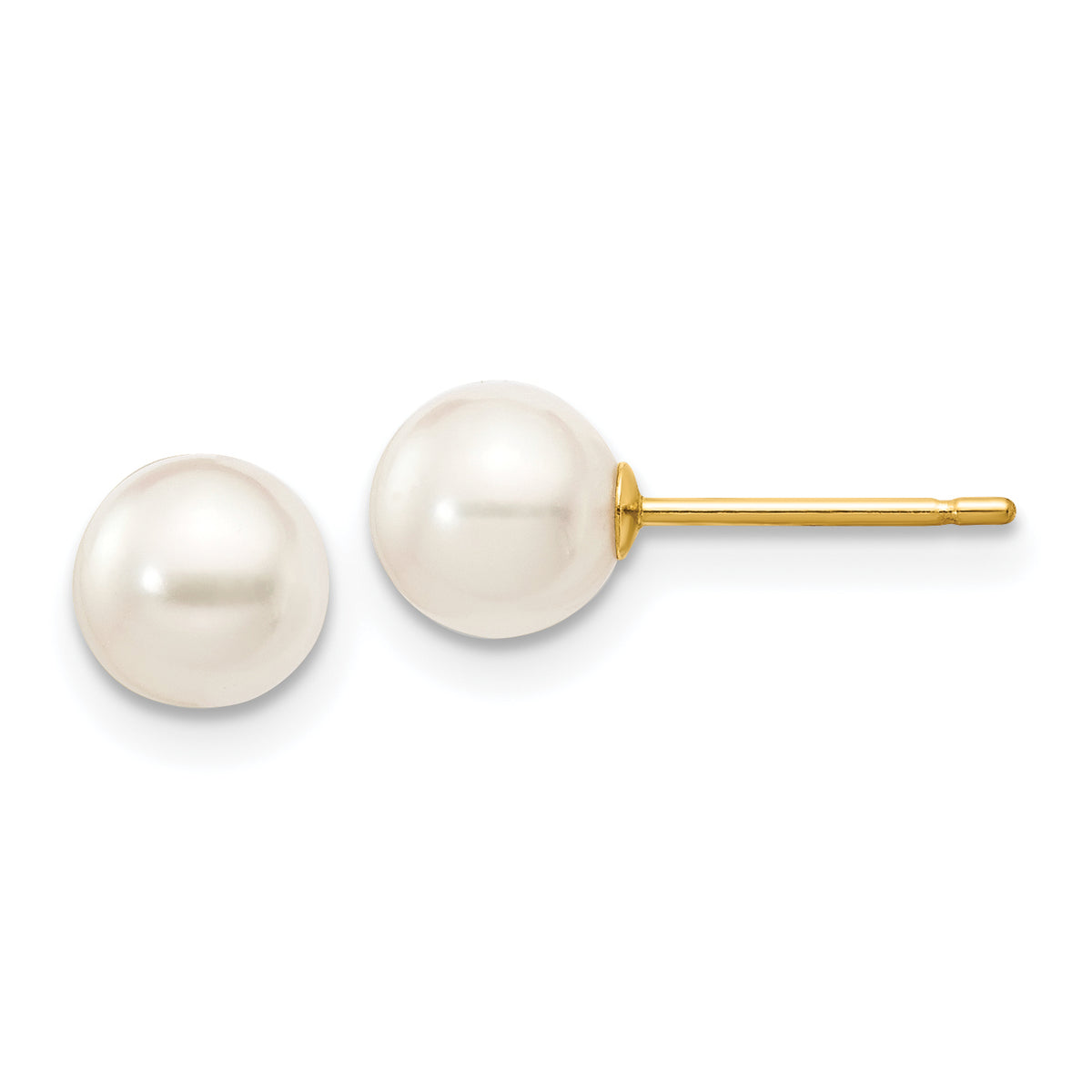 14k 5-6mm Round White Saltwater Akoya Cultured Pearl Stud Post Earrings