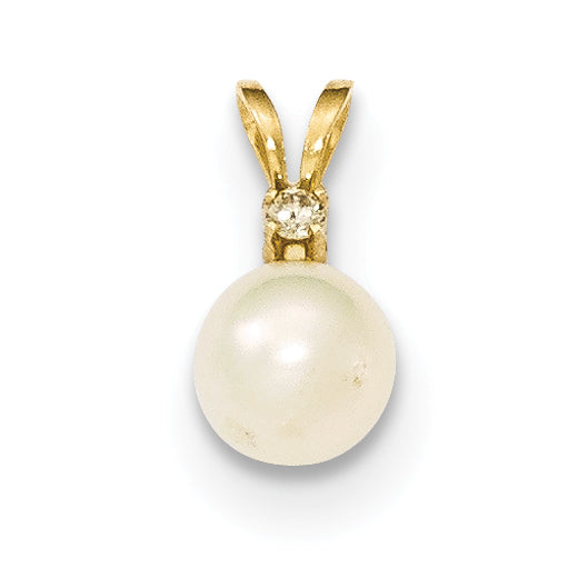 14K 6-7mm Round White Freshwater Cultured Pearl Diamond Pendant