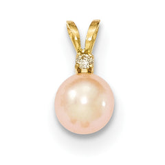 14K 6-7mm Round Pink Freshwater Cultured Pearl Diamond Pendant