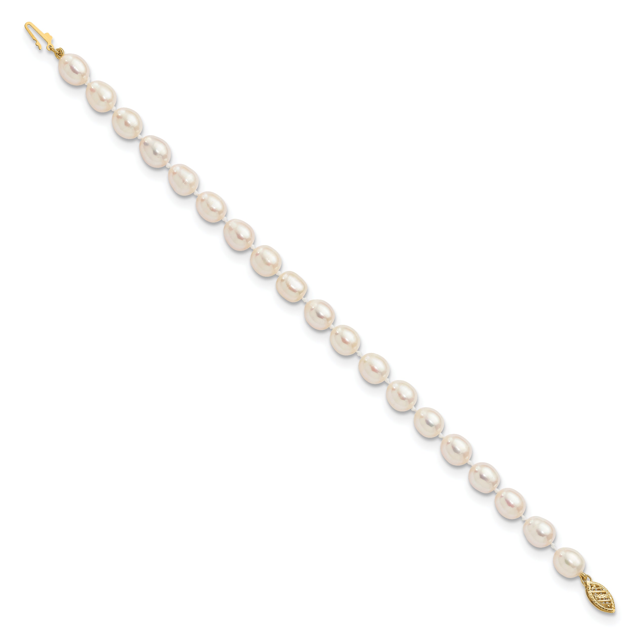 14k 7-8mm White Rice Freshwater Cultured Pearl Bracelet