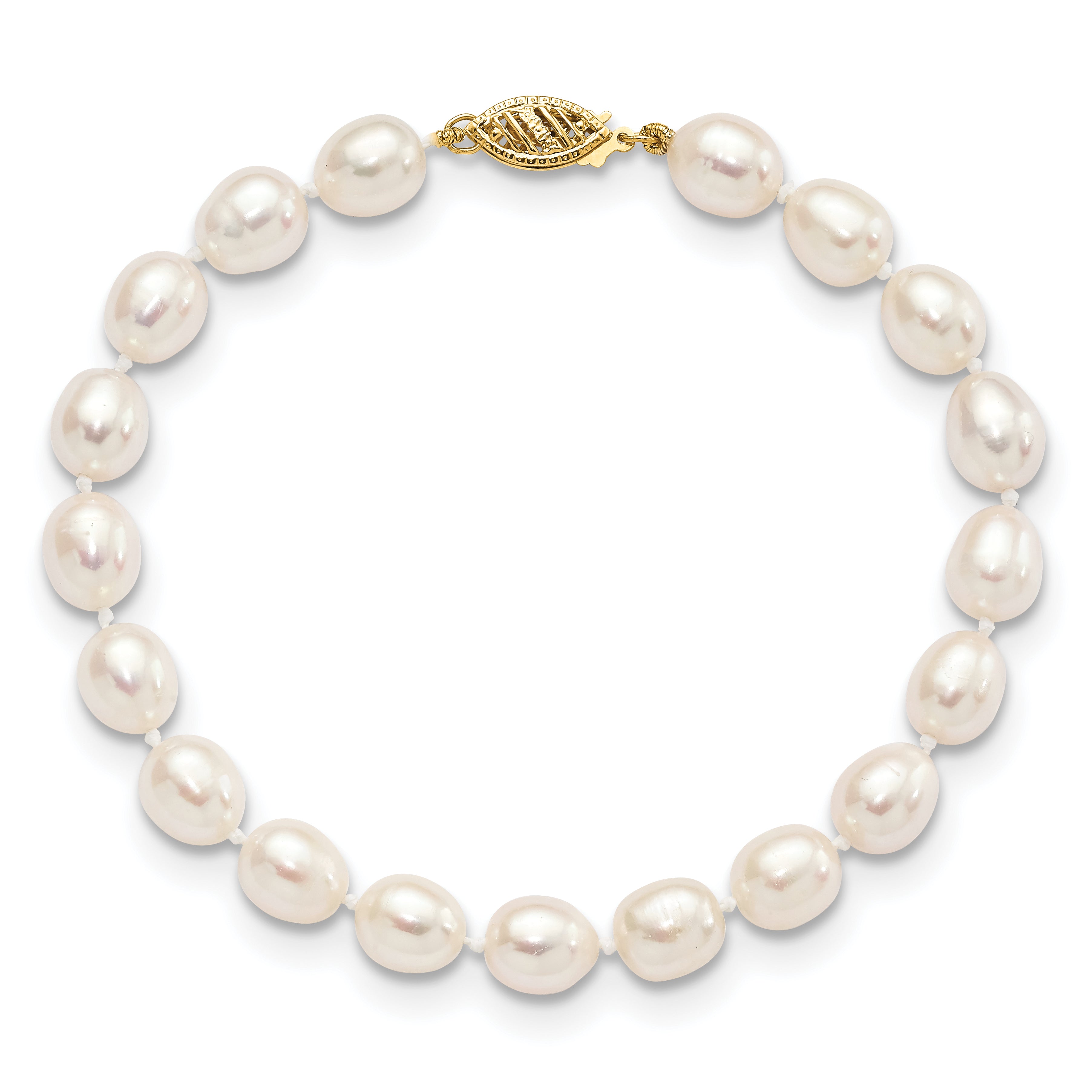 14k 7-8mm White Rice Freshwater Cultured Pearl Bracelet