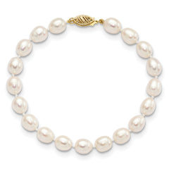 14k 7-8mm White Rice Freshwater Cultured Pearl Bracelet