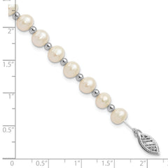 14k White Gold 6-7mm White Near Round FW Cultured Pearl Bead Bracelet