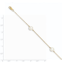 14K 7-8mm White Near Round Freshwater Cultured Pearl 3-station Bracelet