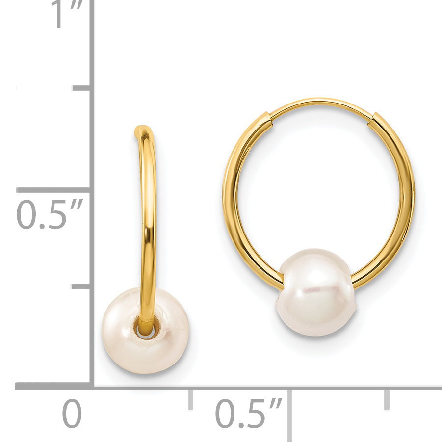 14k 5-6mm White Semi-round Freshwater Cultured Pearl Endless Hoop Earrings