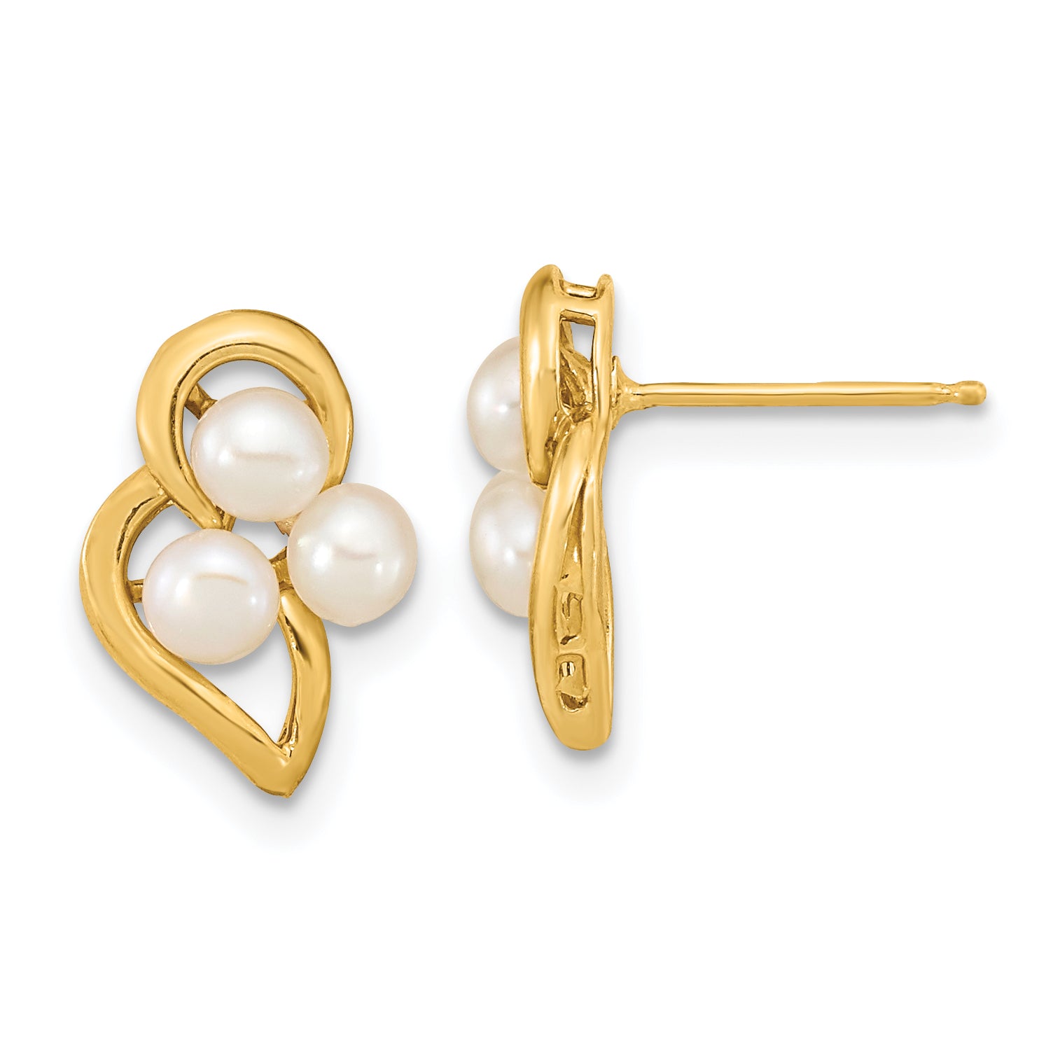 14k 3-4mm White Button Freshwater Cultured Pearl Post Earrings