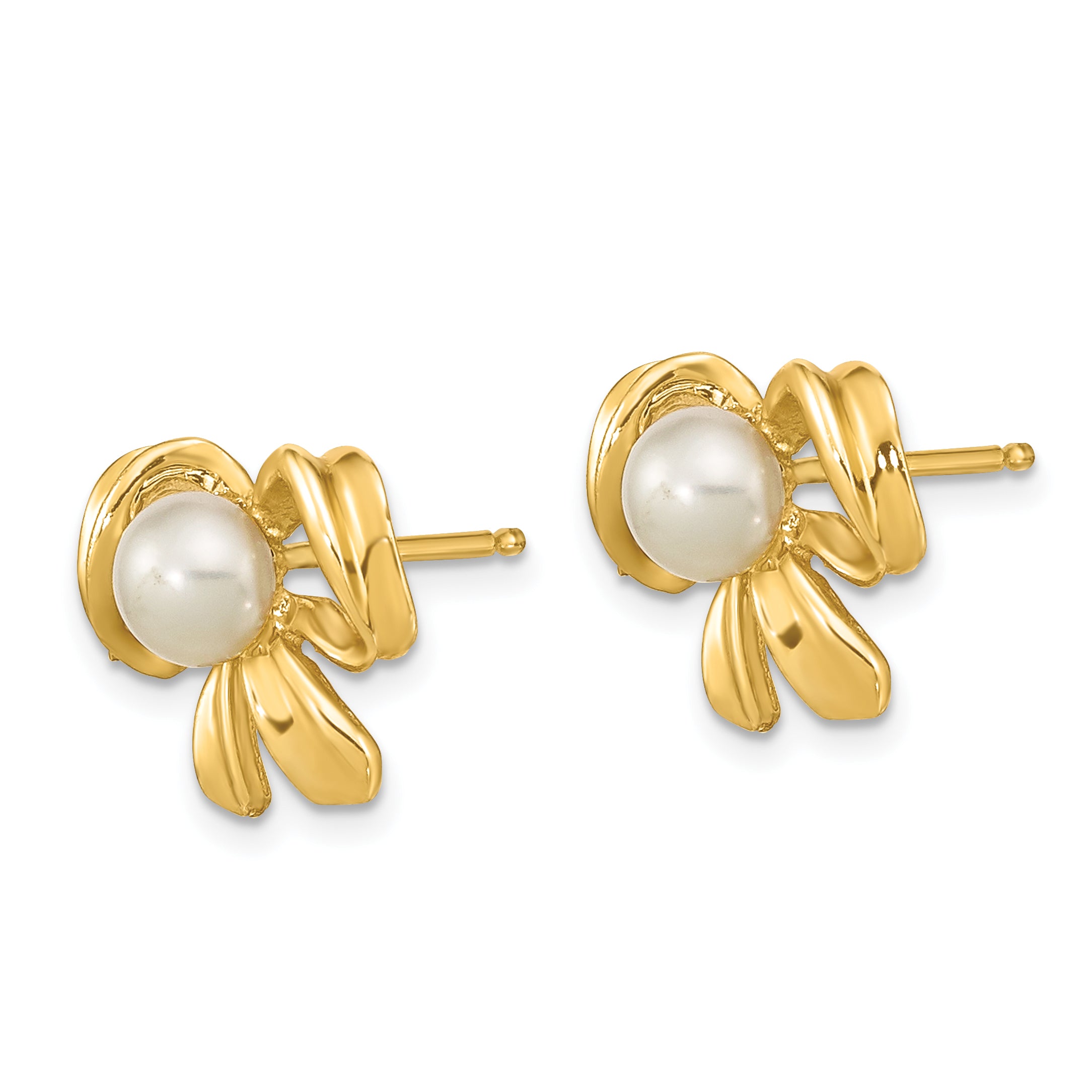 14k 3-4mm White Button Freshwater Cultured Pearl Post Earrings