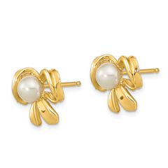 14k 3-4mm White Button Freshwater Cultured Pearl Post Earrings