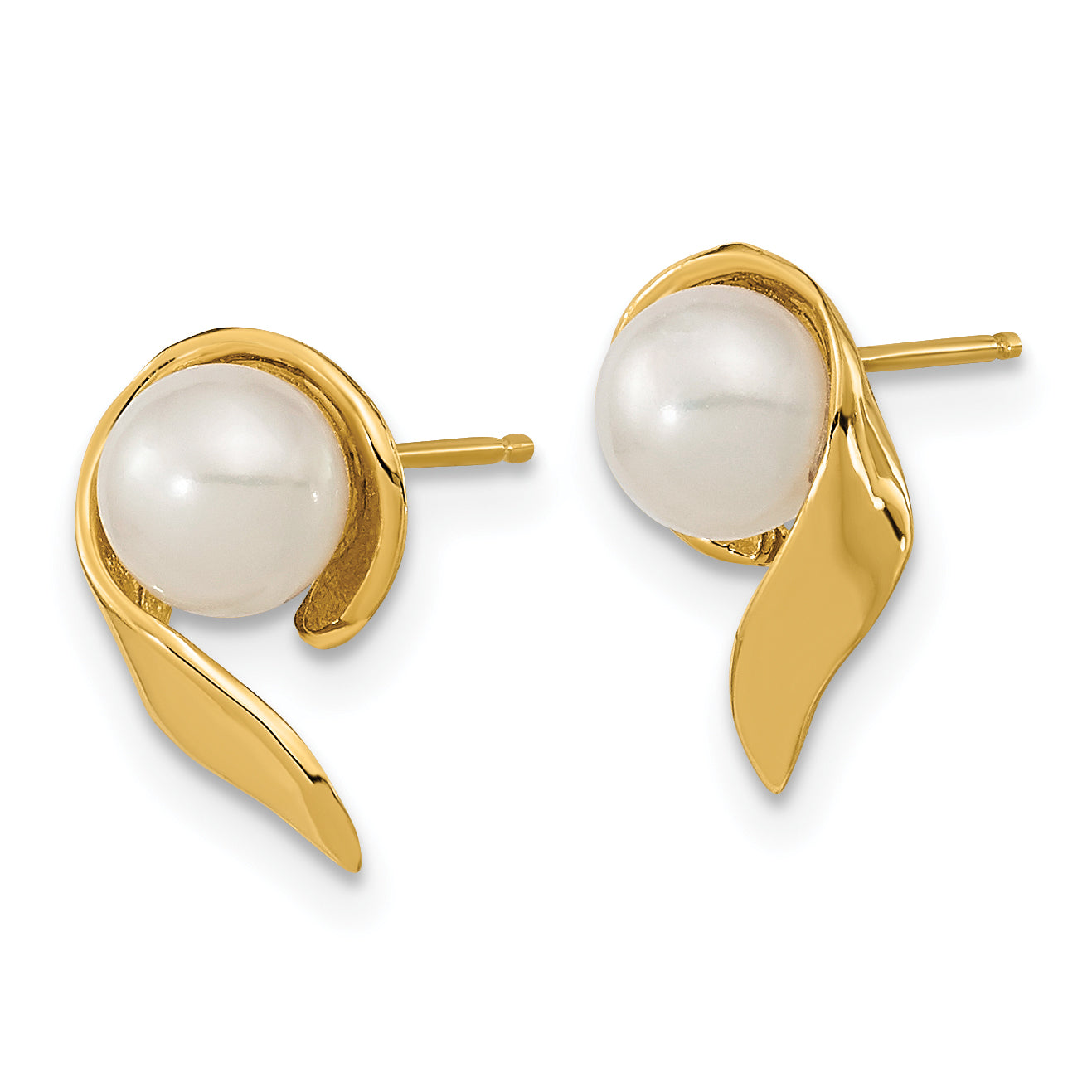 14k 5-6mm White Button Freshwater Cultured Pearl Post Earrings