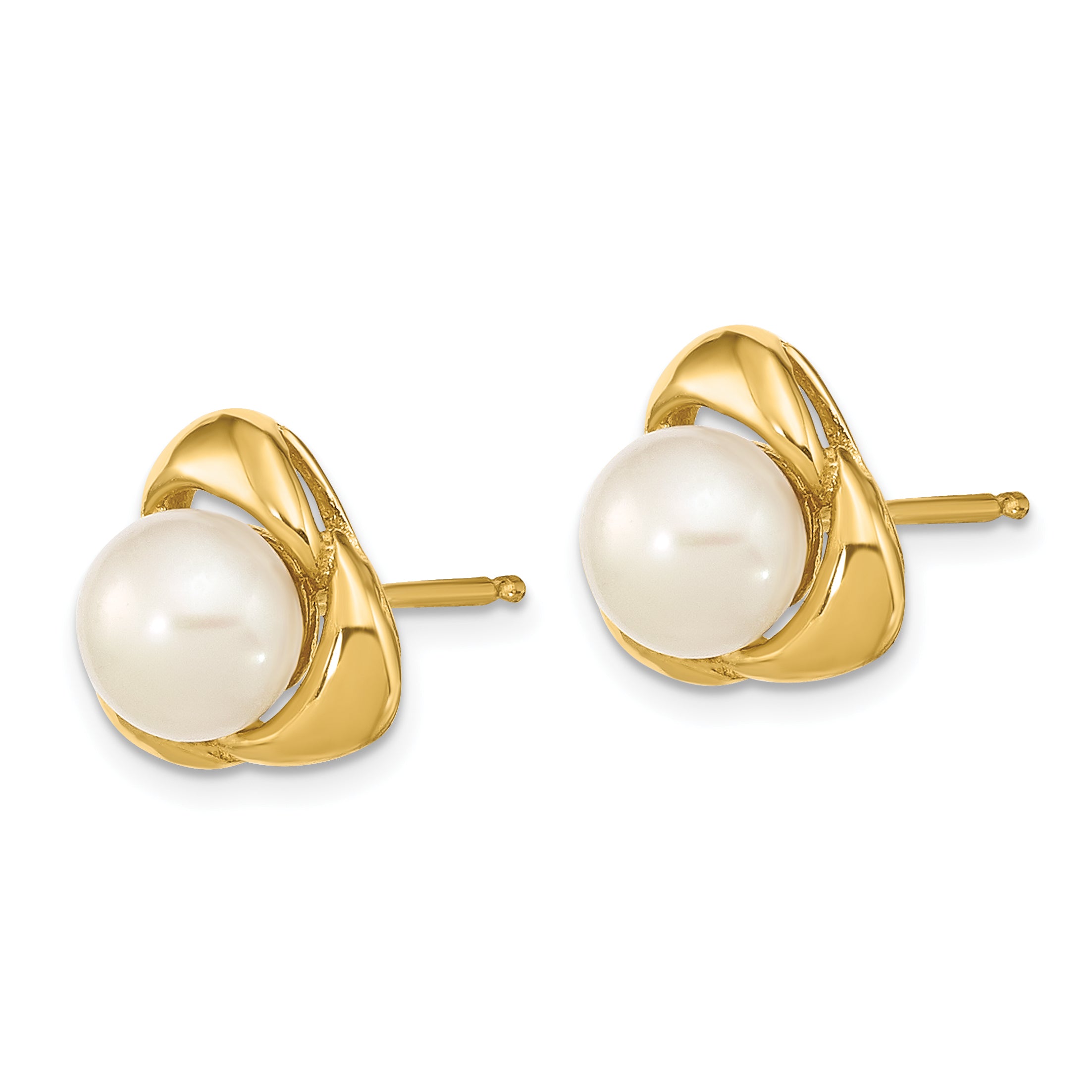 14k 5-6mm White Button Freshwater Cultured Pearl Post Earrings