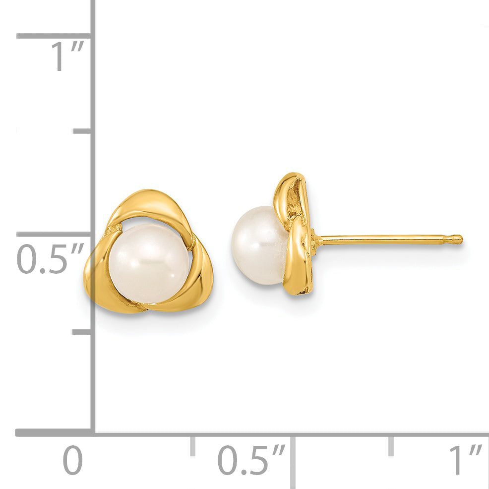 14k 5-6mm White Button Freshwater Cultured Pearl Post Earrings